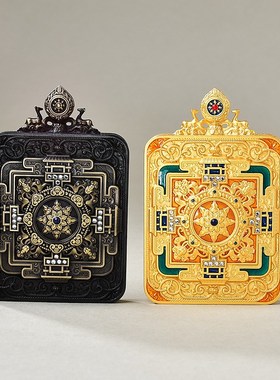 纯铜嘎乌盒四方转轮单面壳唐卡方形复古吊坠多种图案可选择厂家