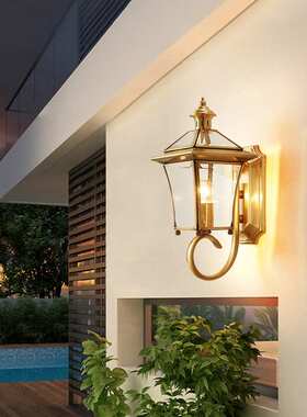 美式全铜户外壁灯简约复古室外防水阳台过道楼梯灯卧室床头灯Q062