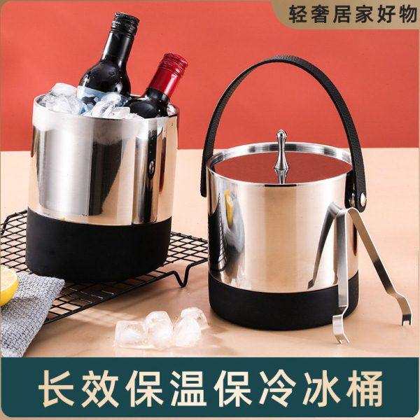 304不锈钢双层冰桶冰块桶创意家用防滑红酒冰酒桶酒吧KTV啤酒冰桶