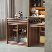 北美黑胡桃木岛台全实木原木多功能岛台餐桌一体现日式 岩板岛台