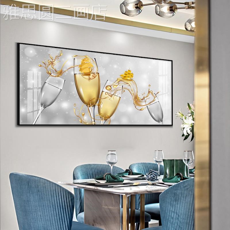 网红轻饰奢酒晶i瓷画餐厅装画餐墙画挂画现杯代横幅厅背景桌饭厅