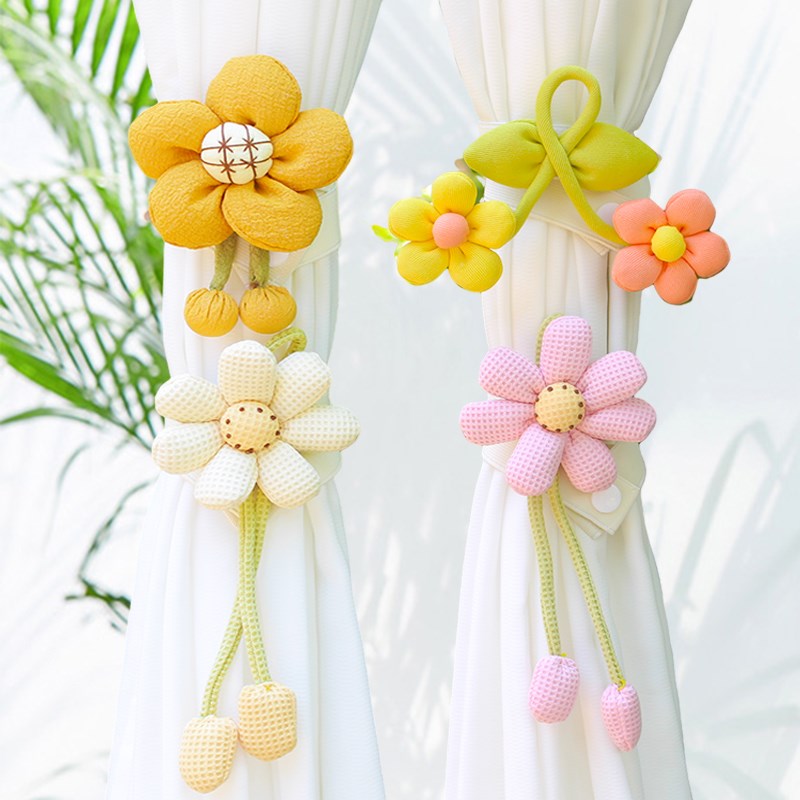 创意花朵窗帘f捆绑带弹力扣环白纱扎束带可爱韩式纱帘绑带挂饰扎