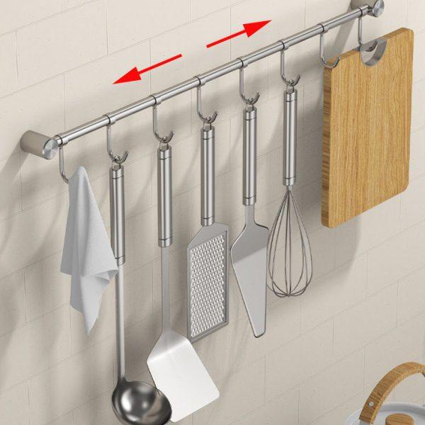 实心304不锈钢厨房挂钩壁挂可活动排钩 锅铲厨具挂杆五金橱柜挂件