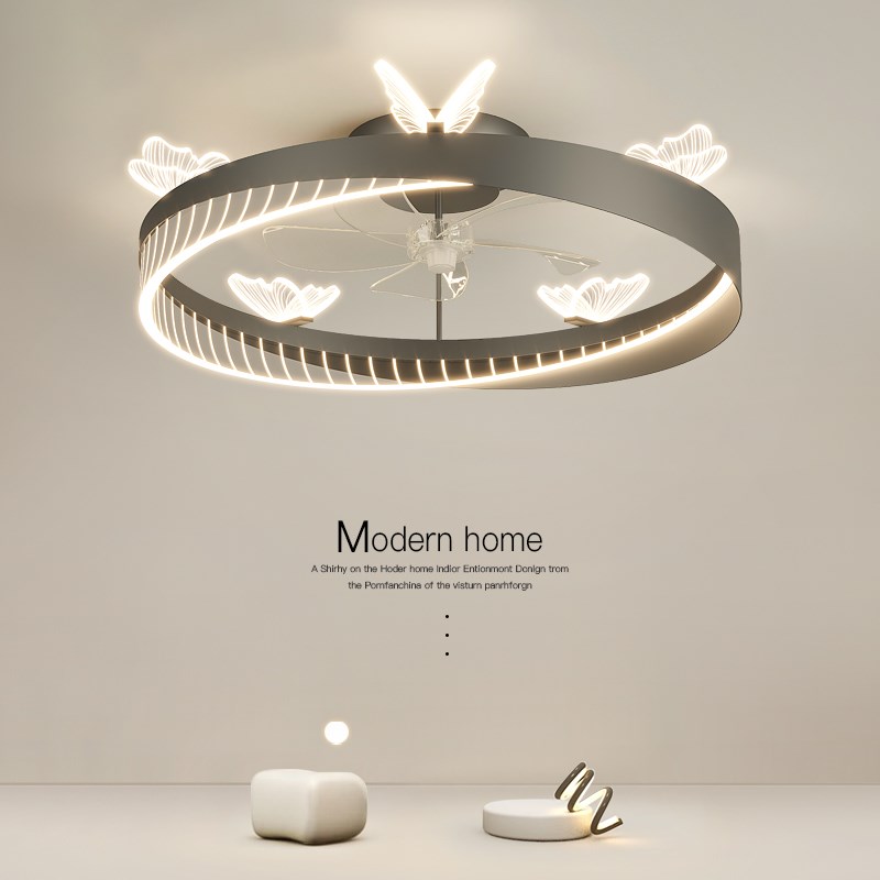 蝴蝶风扇灯2024新款吸顶电扇灯一体中山灯具网红餐厅卧室风扇灯