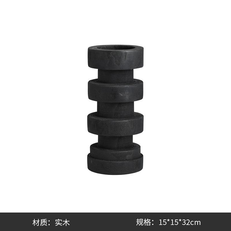 侘寂古风做旧木头螺纹烛台样板房摆件民宿客厅餐桌家居装饰工艺品