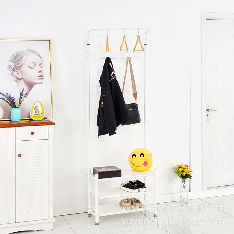 简易门厅架落地衣帽架创意铁艺门厅鞋架挂衣架落地创意衣架