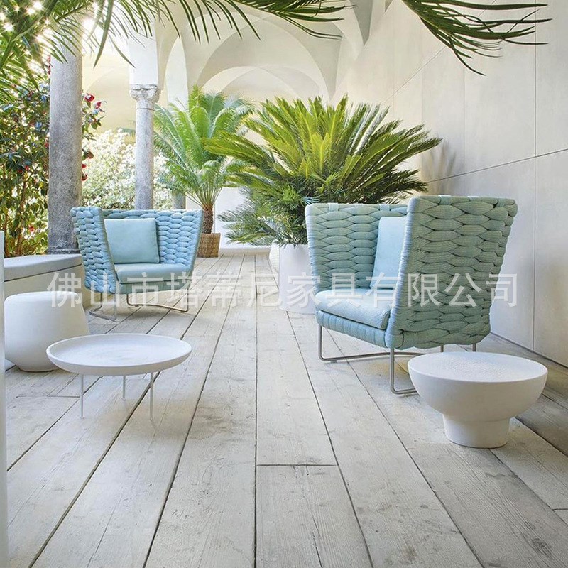 户外绳编沙发庭院阳台懒人躺床创意民宿家具花园露台藤编沙发椅