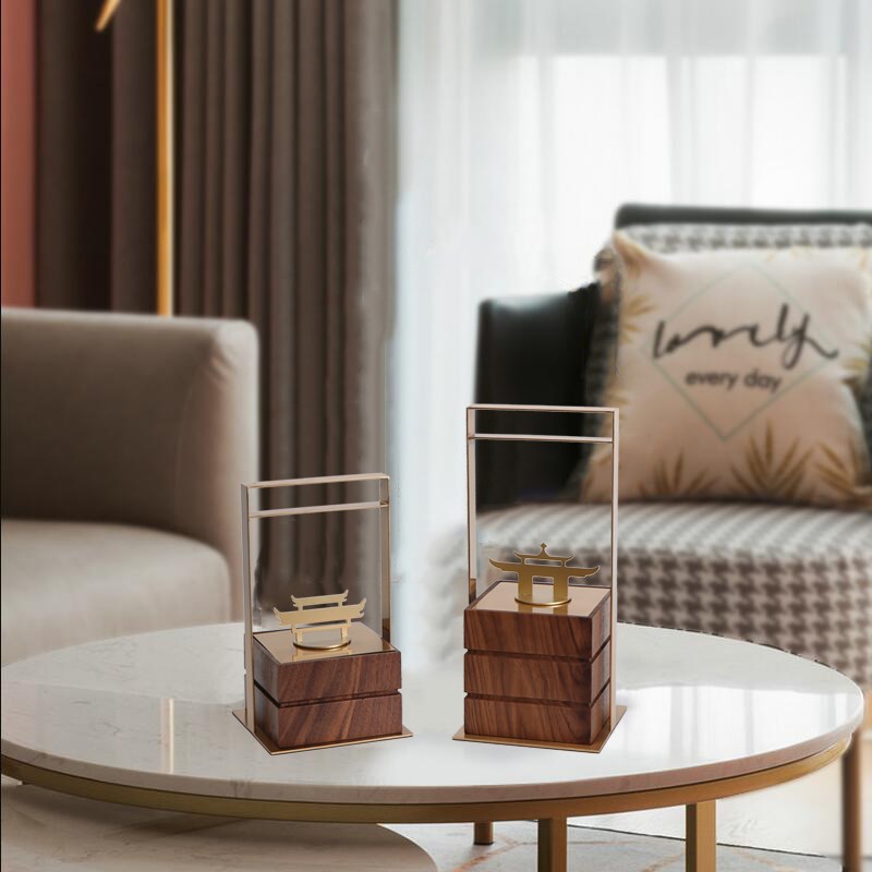 6B76新中式胡桃木提盒摆件酒店样板房书房客厅玄关博古架酒柜软装