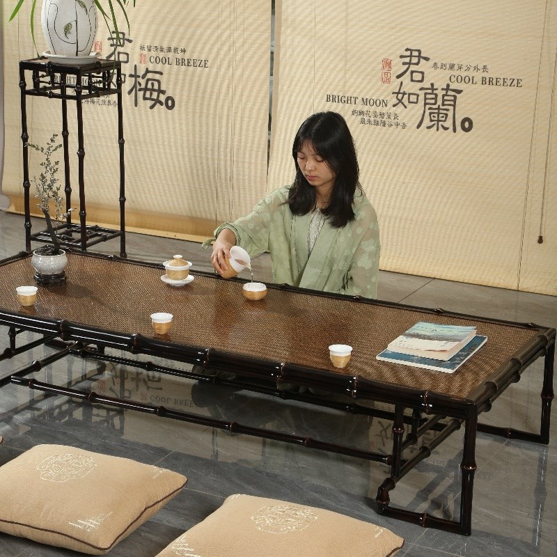 9U仿古中式大漆筇竹竹制家具茶几榻榻米竹桌椅组合方桌休闲茶室茶