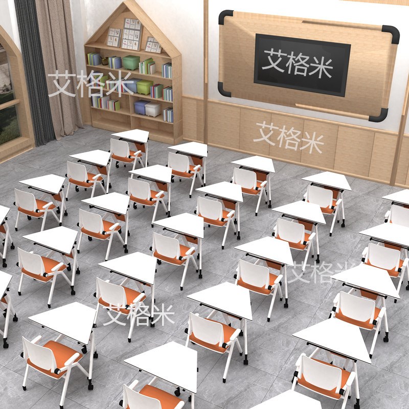 学校阅览室智慧教室培训桌子团体活动拼接组合六边形折叠移动桌椅