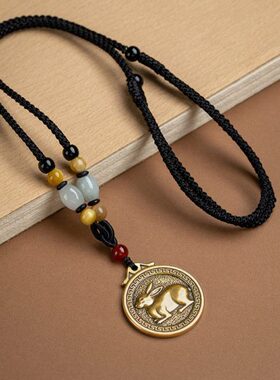 黄铜十二生肖复古项链长款吊坠民族风本命年毛衣链男女百搭潮秋冬