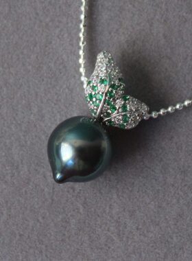 花开童年天然海水大溪地珍珠萝卜吊坠S925纯银项链水滴项坠