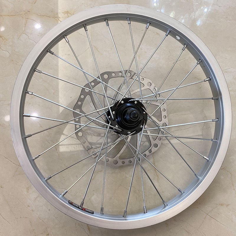 T14寸28孔铝合金轮组前轮自行车电动车车圈轮毂碟刹前后轮16齿飞