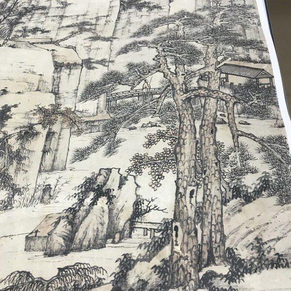 清 四僧 弘仁渐江 松溪石壁图立轴 仿古山水国画高清宣纸微喷装饰