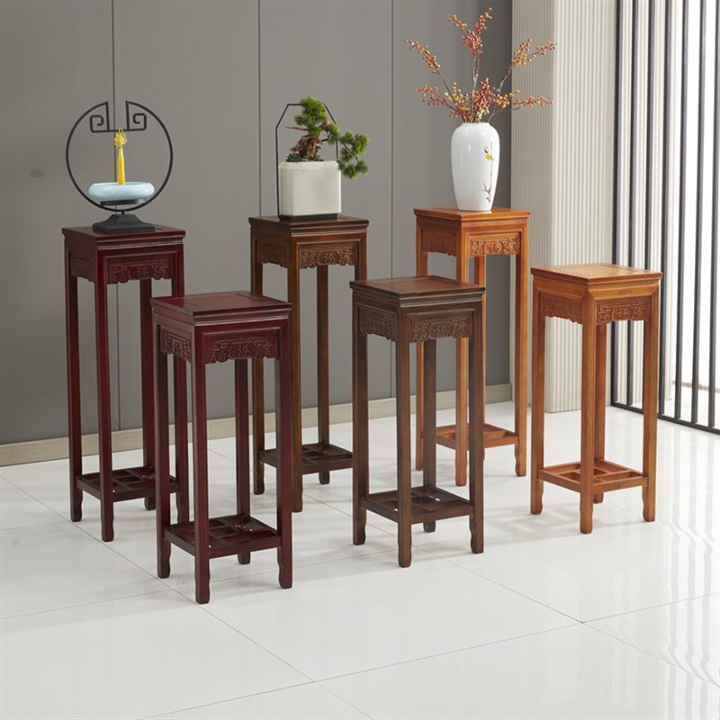 8V实木花架花几家用阳台客厅落地盆景架仿古木质多层置物架简约室