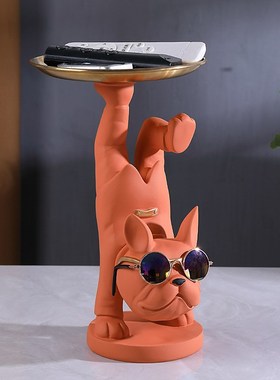 法斗犬摆件玄关柜放钥匙收纳托盘客厅进门轻奢家居吧台装饰品创意