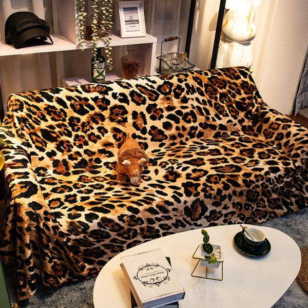 个性豹纹沙发巾全盖毯冬季毛毯垫可盖可铺沙发罩扶手巾披肩毯潮流