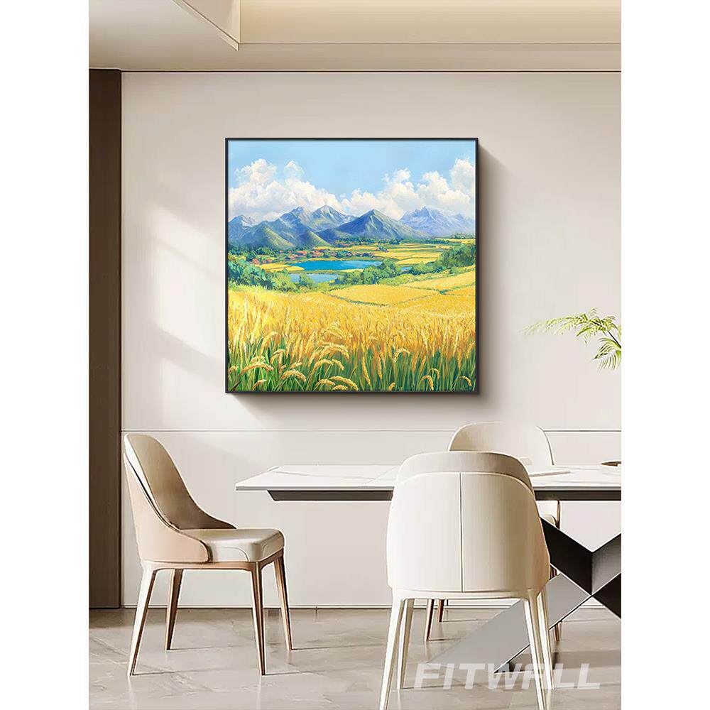 手绘油画丰收麦田餐厅装饰画山水风景现代入户玄关柜聚宝盆挂画