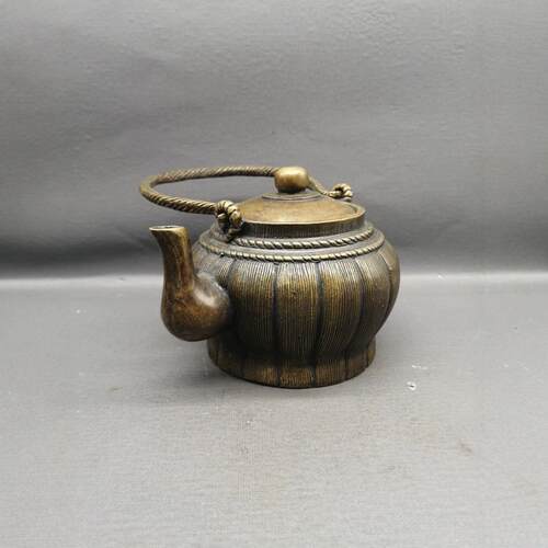 仿古铜南瓜细纹壶铜酒壶 家居办公装饰工艺品
