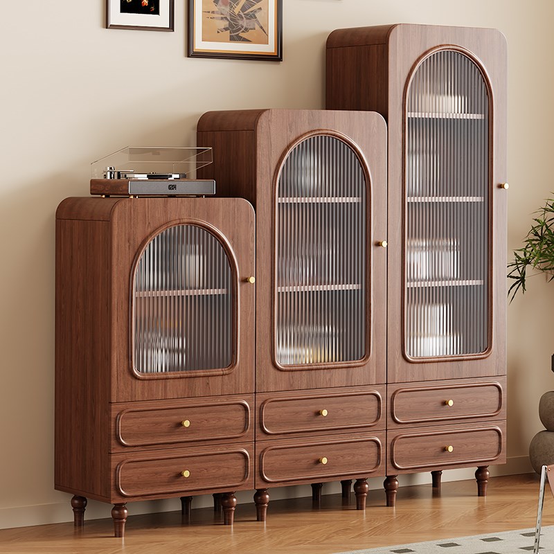 复古中古玻璃餐边柜酒柜展示x书柜置物靠墙沙发客厅立柜电视柜窄