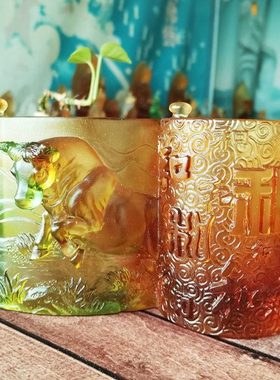 琉璃笔筒扭转乾坤和谐盛世时尚创意家居装饰品办公桌摆件定制刻字