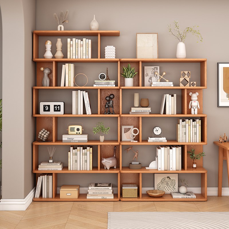 书柜实木书架落地置物架客厅w展示架简约书柜自由组合格子柜置物