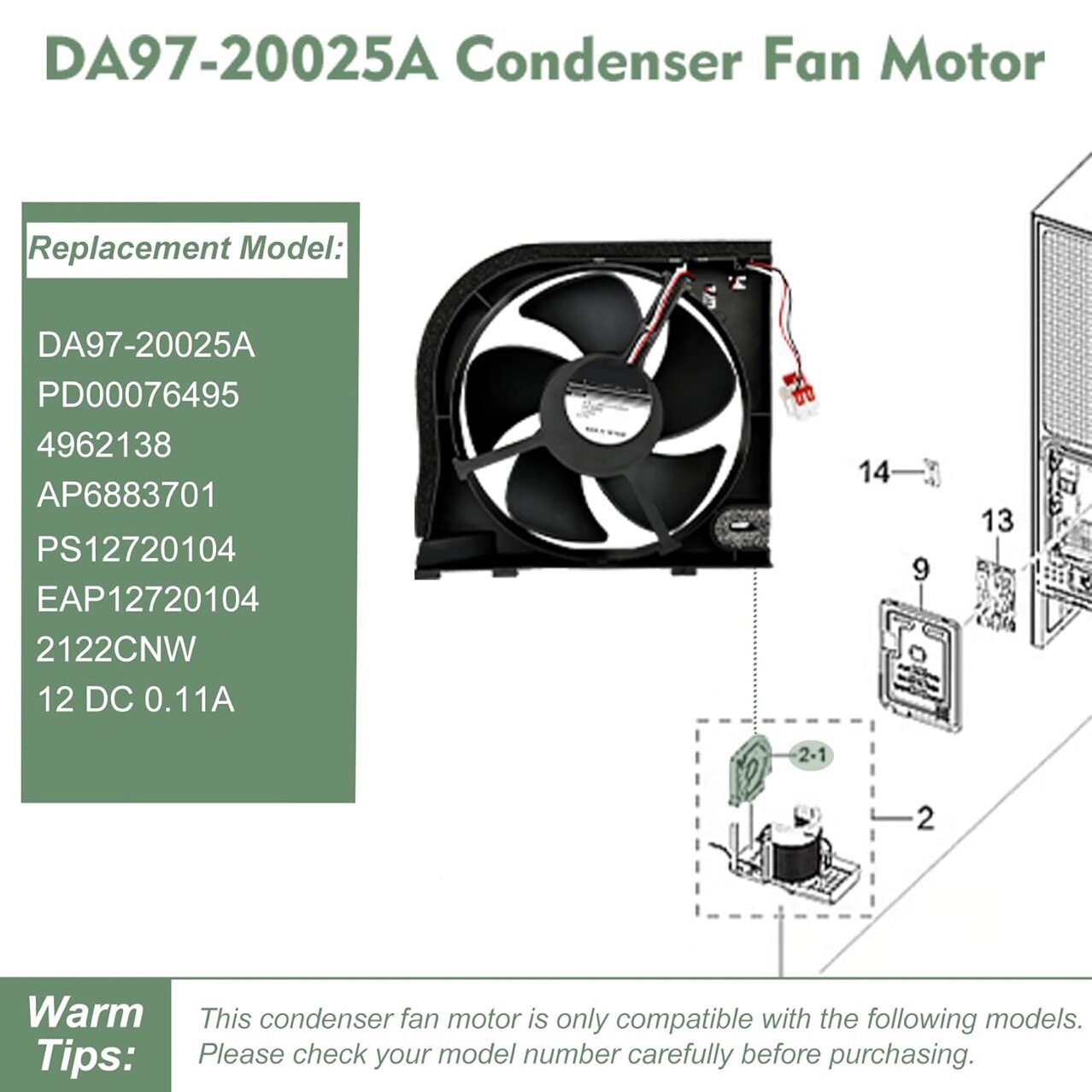 DA97-20025A 冰箱风扇马达,适用于三星冰箱风机电机 DC12V