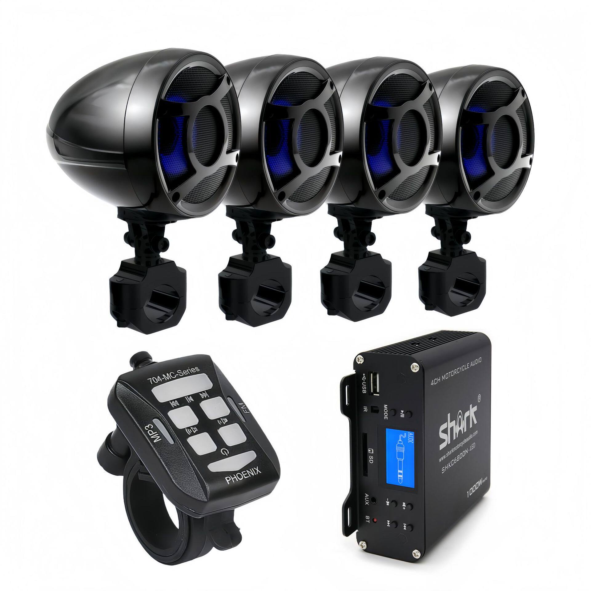 SHARK 摩托车音响4声道大功率外置功放多功能蓝牙12V 音响6800N97