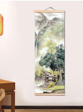 卓宇实木挂画 彩色中式水墨山水画风景油画 家居喷绘卷轴画装饰画