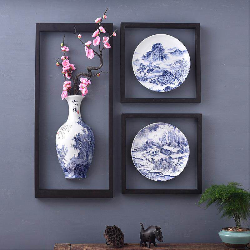 景德镇陶瓷器 仿古青花瓷挂盘摆盘装饰摆件35cm 新中式客厅装饰品