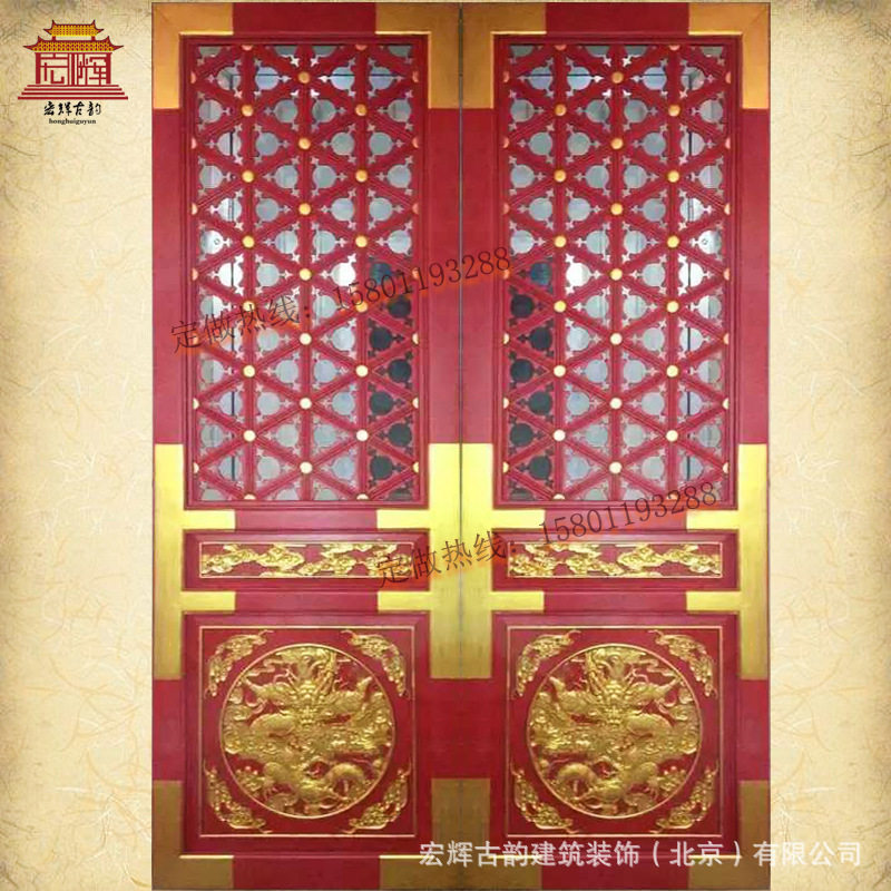 古典寺庙松木门窗 北京古建榫卯三交六椀菱花实木仿古门窗厂家