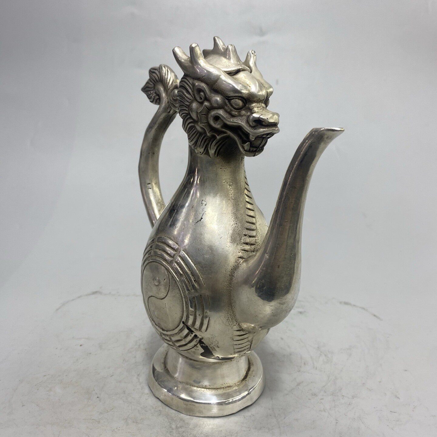 古玩仿古白铜双龙酒壶香薰炉铜器摆件 家居客厅古典装饰品摆饰