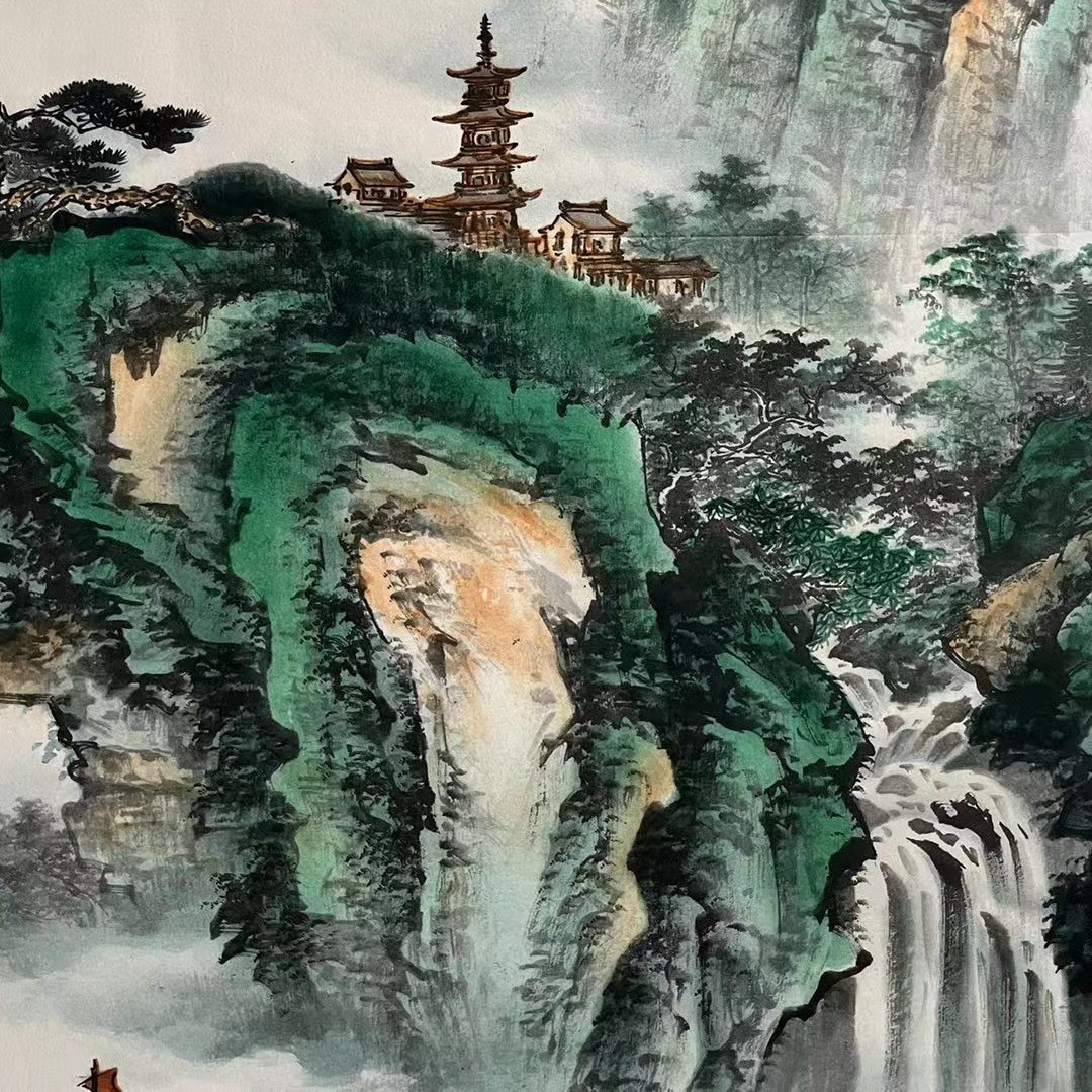 风景船一帆风顺图夜光效果中式客厅办公室沙发背景壁画挂画轴画