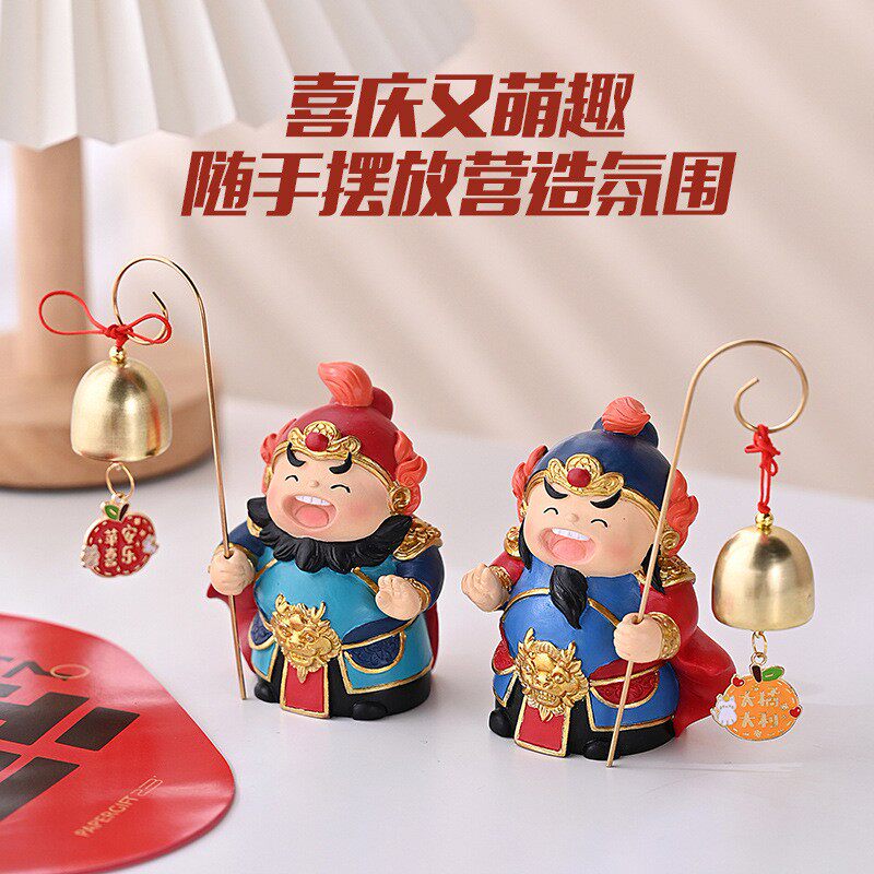 国潮Q版门神风铃摆件创意招财入户玄关桌面装饰乔迁开业礼品
