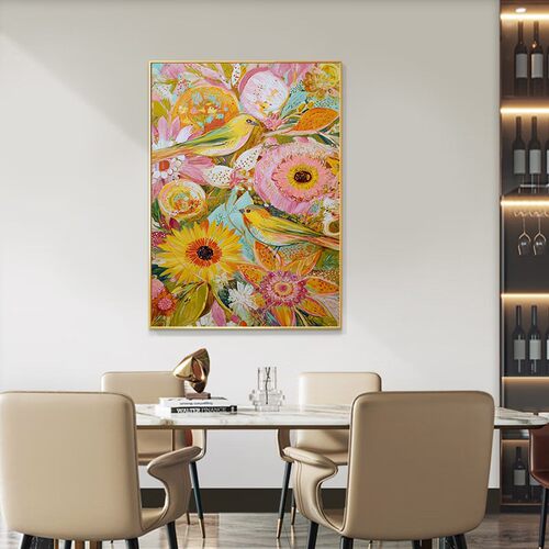 顺丰《鸟语花香》现代简约手绘油画客厅装饰画餐厅饭桌玄关挂画
