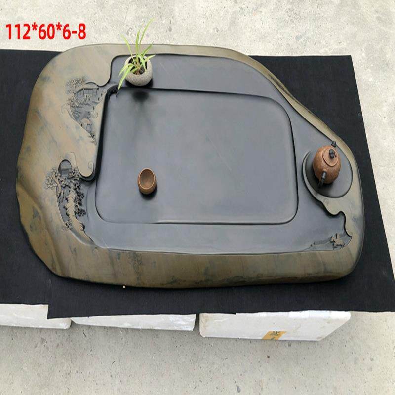 歙砚自然原石籽料石头材料茶盘金晕皮新中式大板茶海复古简约茶台