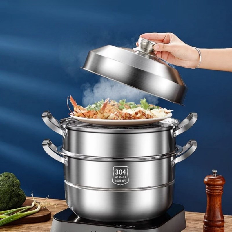 2023年新款304不绣钢蒸锅加厚不秀钢蒸笼锅盖笼屉炖煮蒸多层蒸锅