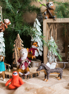 【掬涵】手工艺术羊毛毡玩偶 森林动物公仔 礼物定格动画形象摆件