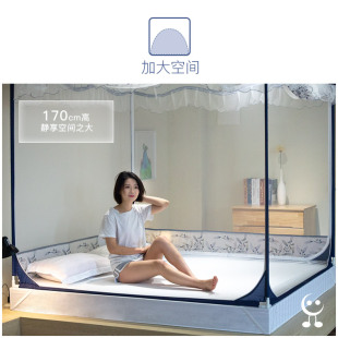 床笠蚊帐家用坐床式 1.8m床双人加密加厚2米纹账 支架儿童防摔1.5m