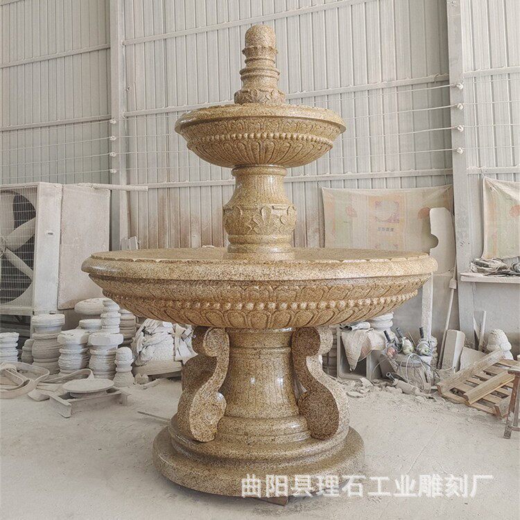 石雕水钵黄金沙石雕喷泉小区流水景观雕塑花岗岩欧式喷水摆件