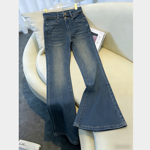 美式紧身微喇牛仔裤女款2025冬加绒加厚低腰提臀辣妹马蹄喇叭裤子