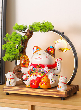 大号招财猫摆件自动摇手灯圈发财店铺生意兴隆送礼开业收银台礼品