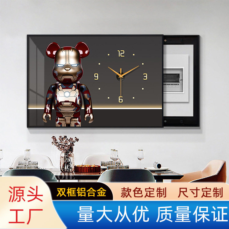 暴力熊电表箱装饰画推拉式横版液压遮挡盒带时钟开关盒配电箱挂画
