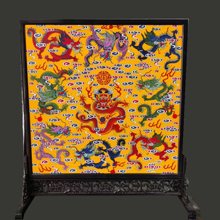 景德镇陶瓷器仿古粉彩绘鸿运座屏瓷板画摆件九龙壁挂