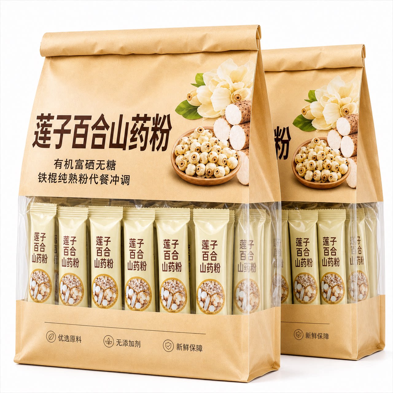 莲子百合山药粉官方旗舰店富硒无糖铁棍代餐冲调中老年营养袋装