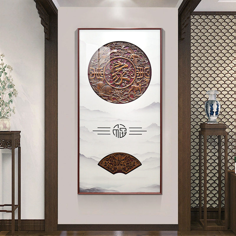 东阳木雕玄关装饰画餐厅墙面壁画中式过道走廊实木香樟木高档挂画