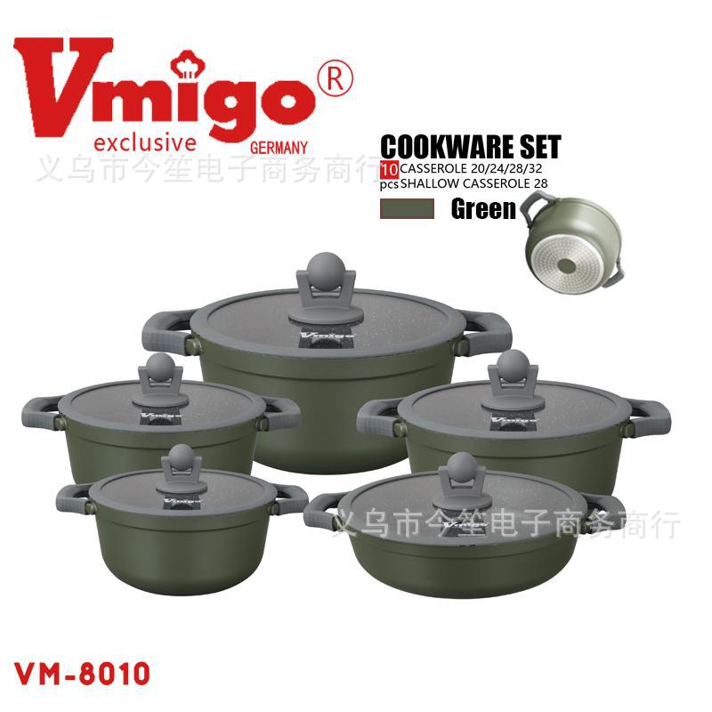 Vmigo-8010 日式10PC厨房家用不粘锅通用锅具套装