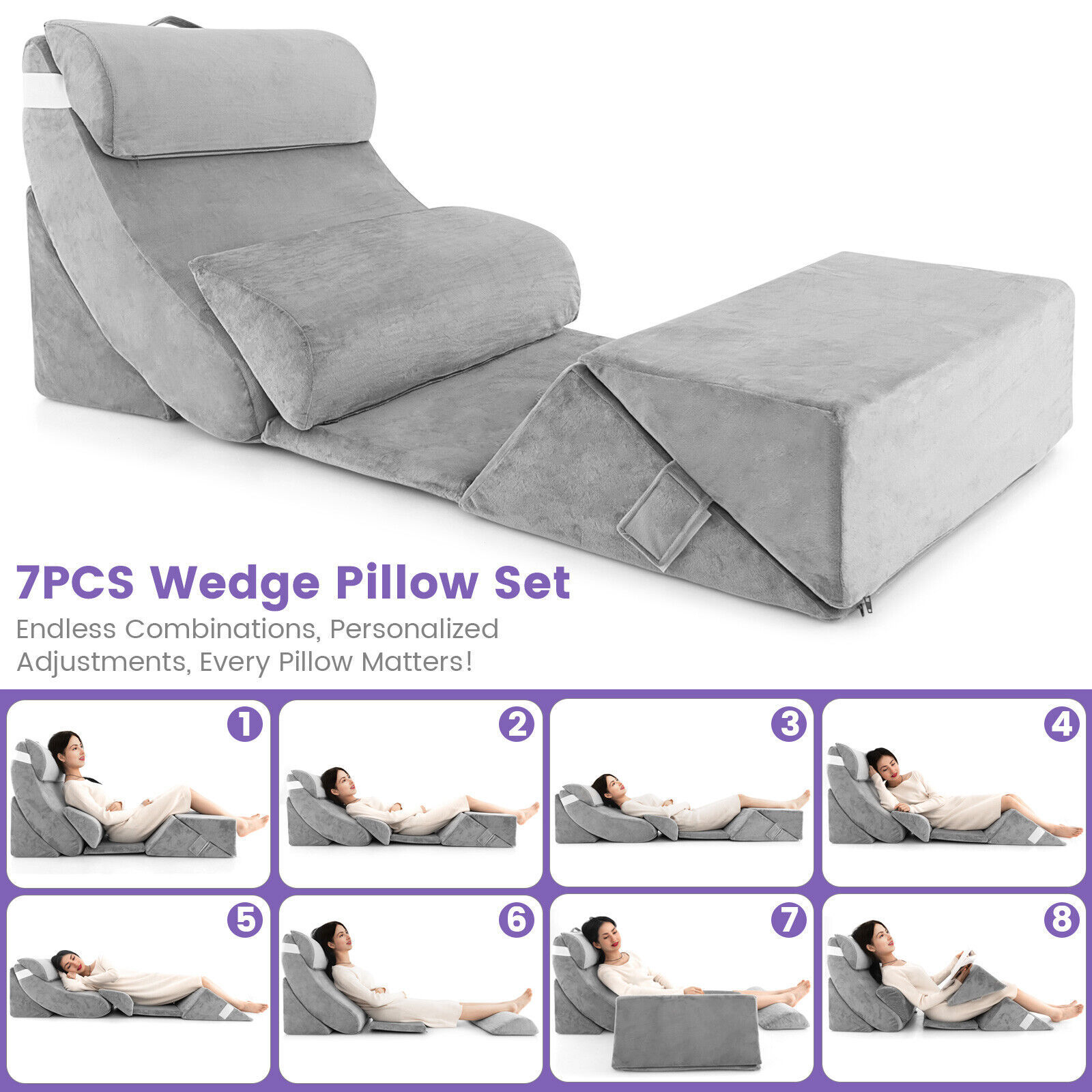 7件套矫形床楔形记忆棉枕头A21可调节形状多功能三角靠垫