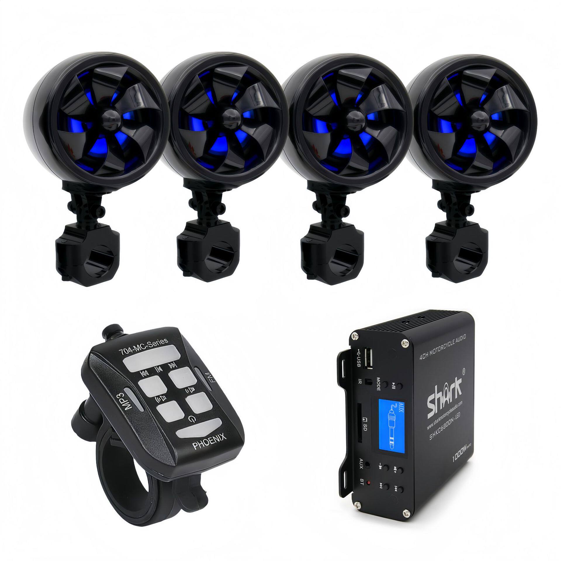 SHARK 摩托车音响4声道大功率外置功放多功能蓝牙12V 音响6800N68