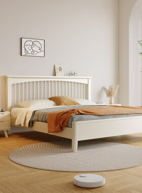 北欧白色实木床1.5m1.8米现代简约奶油风格单双人床民宿家具